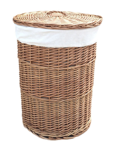 Light Steamed Round Linen Basket Small White