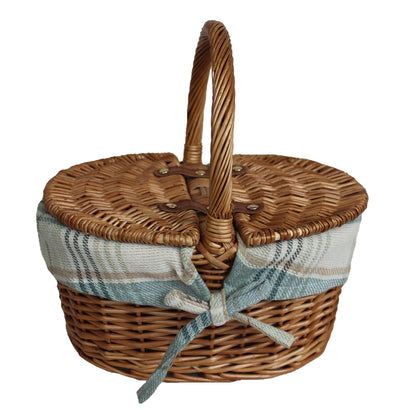 Light Steamed Oval Lidded Hamper Childs Tartan