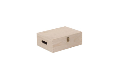 Wooden box with handles and metal clasp