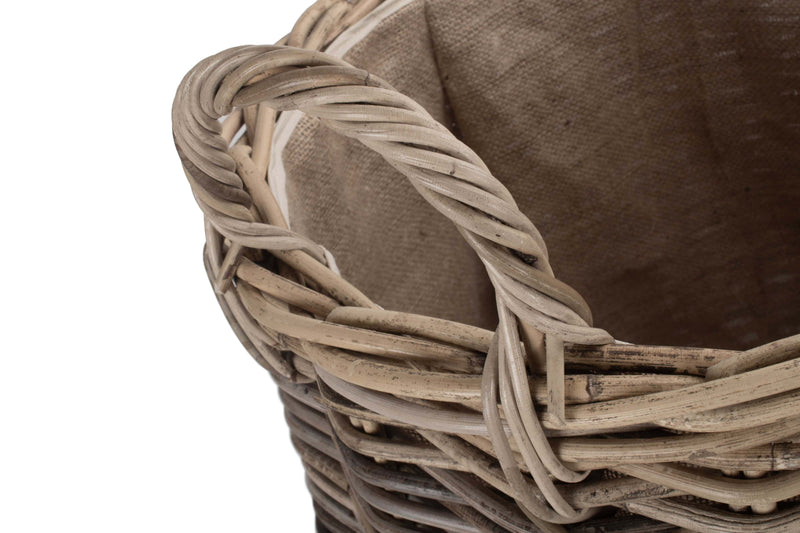 Pot-Bellied Cordura Lined Rattan Log Basket