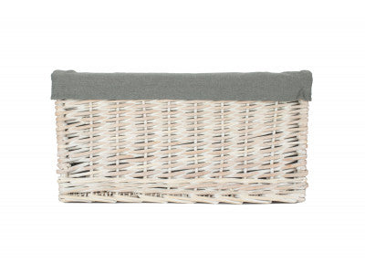 White Wash Storage Basket Set with Grey Sage Lining