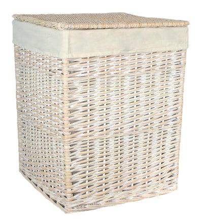 Square White Wash Laundry Hamper