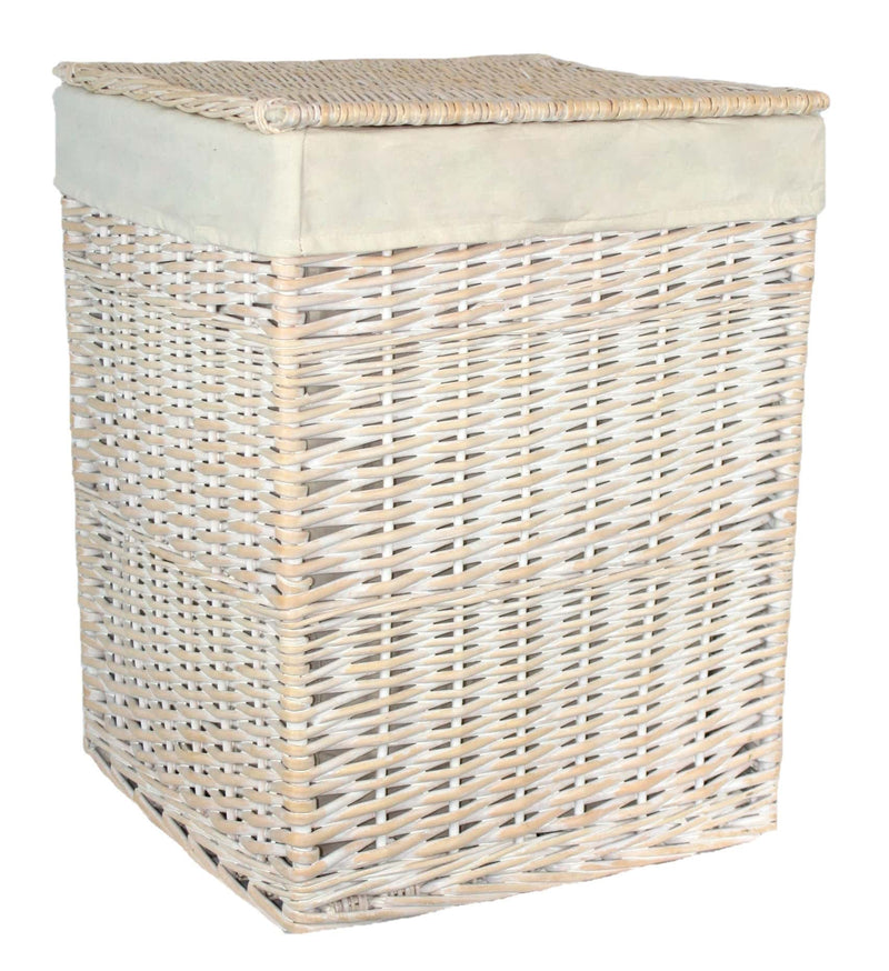 Square White Wash Laundry Hamper