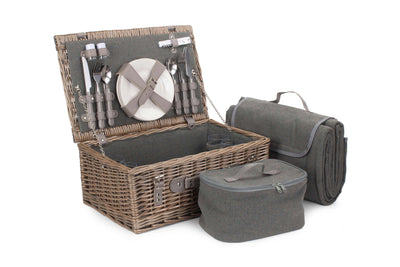 Grey Tweed Fitted Picnic Hamper Medium Open Front