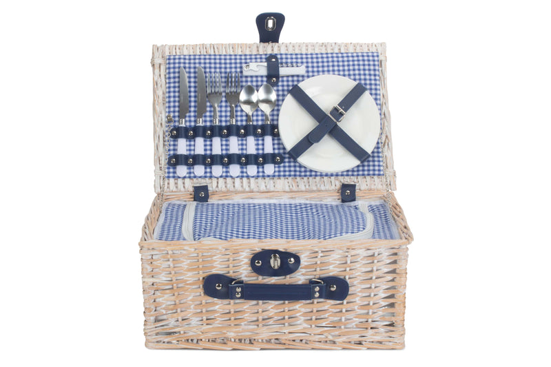 Gingham 2 Person Fitted Hamper Blue Open