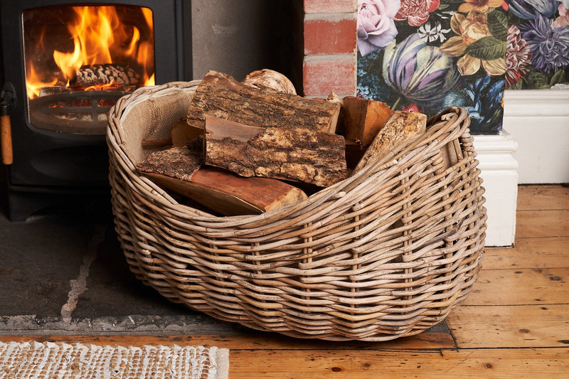 Boat Shaped Rattan Log Basket