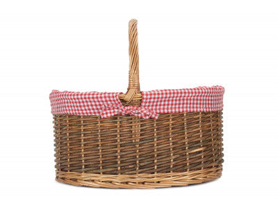 Country Oval Shopper with Red & White Checked Lining