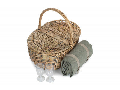 Oval 2 Person Grey Sage Tweed Fitted Hamper