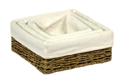 Lined Square Seagrass Tray Set 3