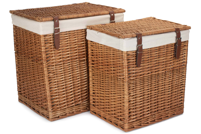 Boutique Double Steamed Wash Storage Laundry Hamper With Lining Set of 2