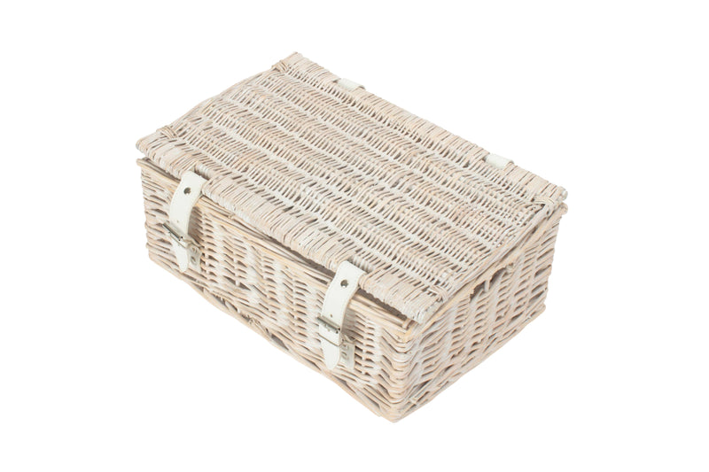 14 Inch White-Washed Empty Wicker Hamper Basket Empty