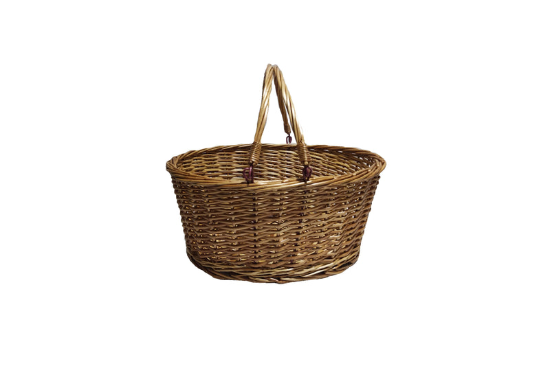 Double Steamed Wicker Shopping Basket With Swing Handles Unlined