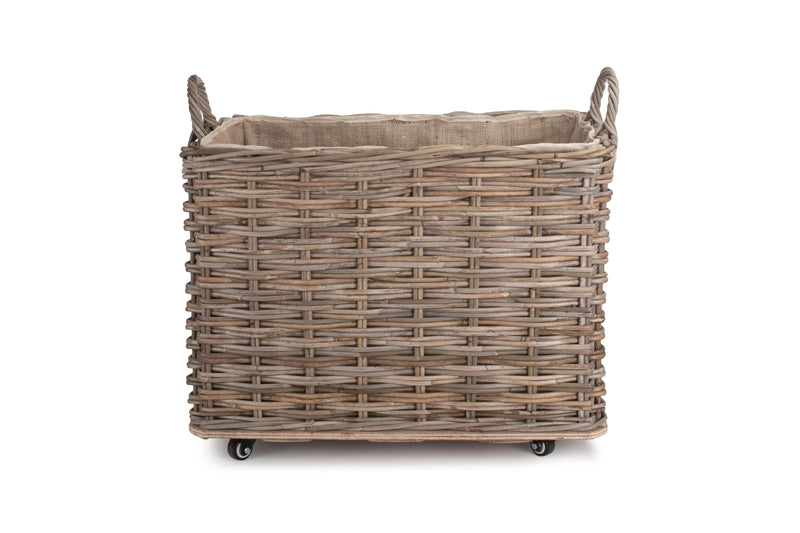 Wheeled Rattan Cordura Lined Log Basket