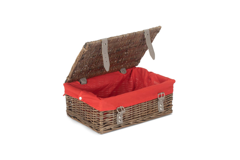 14 Inch Antique-Washed Empty Wicker Hamper Basket Red Open