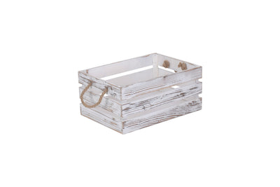 Distressed White Rope Handled Crate Small