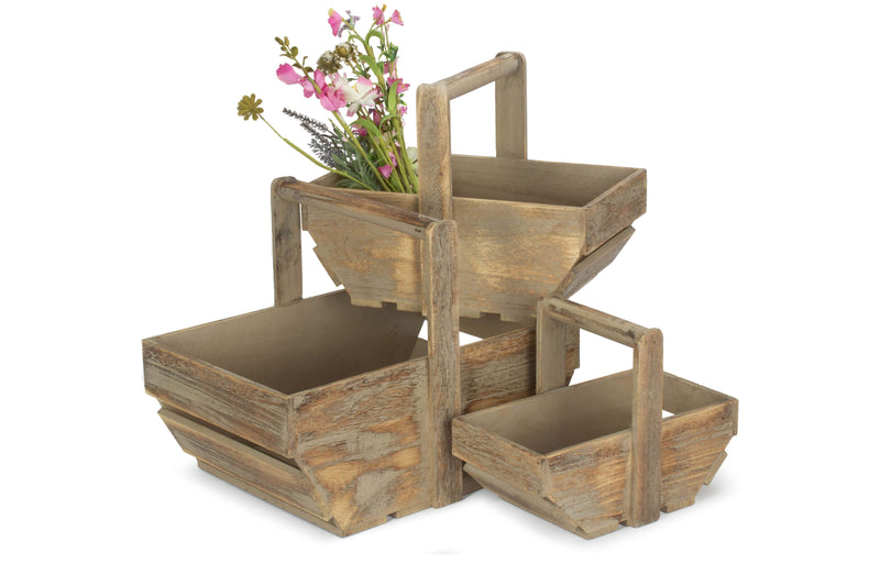 Oak Effect Wooden Trug With Flowers