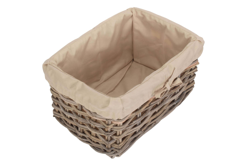 Rectangular Cordura Lined Grey Rattan Storage Basket Medium