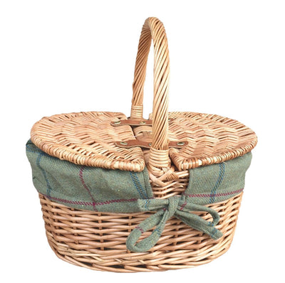 Light Steamed Oval Lidded Hamper Childs Tartan