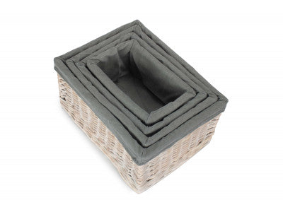 White Wash Storage Basket Set with Grey Sage Lining