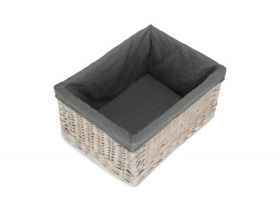 White Wash Storage Basket Set with Grey Sage Lining