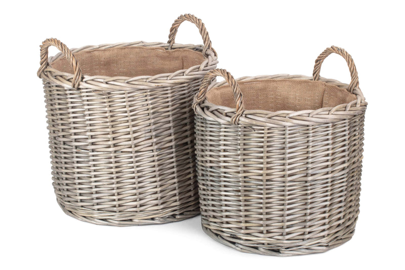 Round Lined Straight-Sided Wicker/ Storage Basket Pair