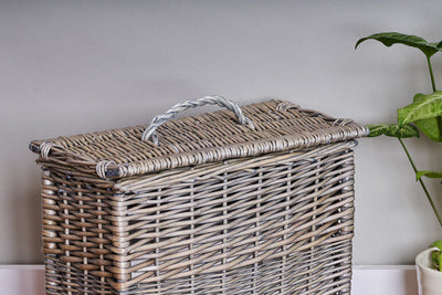 Wicker willow toilet roll storage basket with lid
