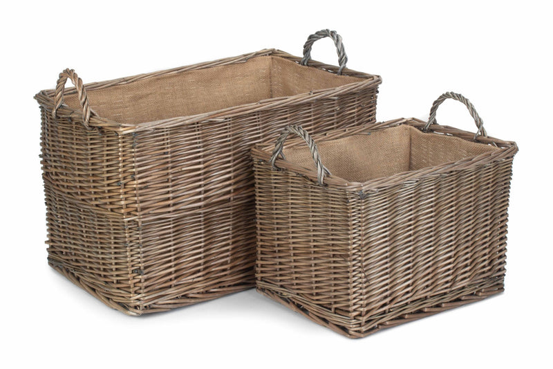 Antique Wash Hessian Lined Basket