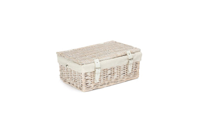 14 Inch White-Washed Empty Wicker Hamper Basket White Closed