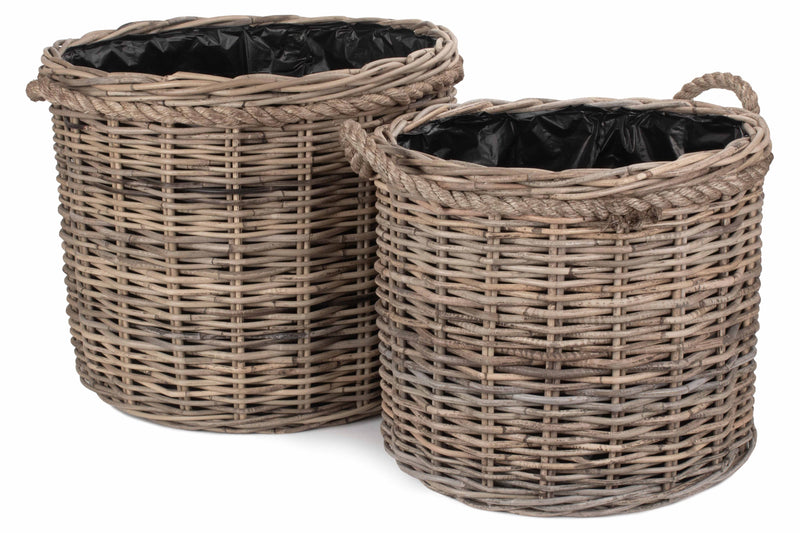 Rope Handled Rattan Round Planter