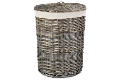 Antique Wash Round Linen Basket With White Lining