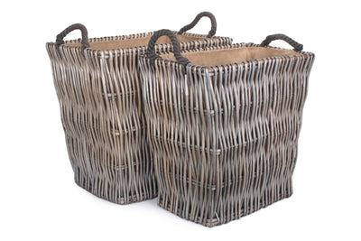 Grey Rectangular Log Basket Pair Display