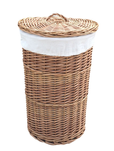 Light Steamed Round Linen Basket Large White