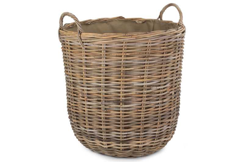 Tall Round Fireside Grey Rattan Log Basket