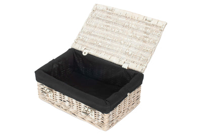 14 Inch White-Washed Empty Wicker Hamper Basket Black Open