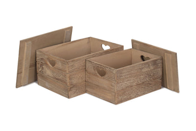 Oak Effect Heart Cut-Out Box 2 Set Lidded