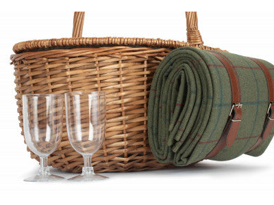 Oval 2 Person Green Tweed Fitted Hamper