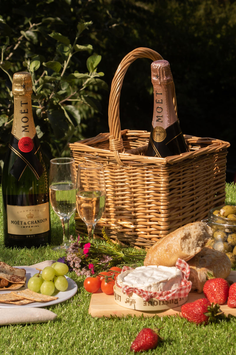 Wicker Bottle Carrier at a summers picnic setting