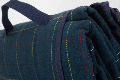 Luxury Blue Tweed Picnic Blanket Close Detail