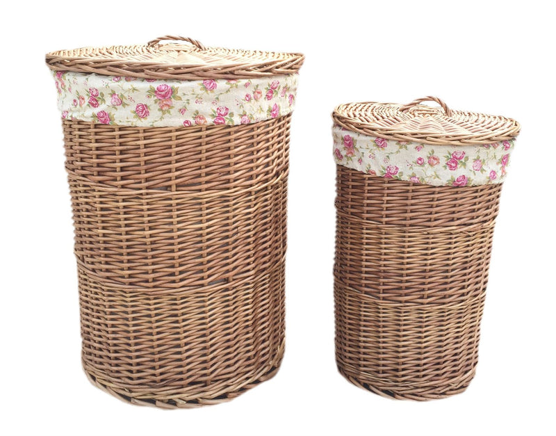 Light Steamed Round Linen Basket Set 2 Front