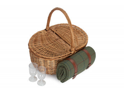 Oval 2 Person Green Tweed Fitted Hamper