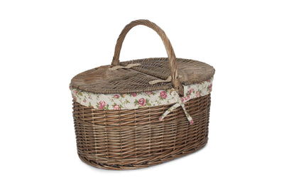 Deep Antique Wash Oval Picnic Basket Garden Rose