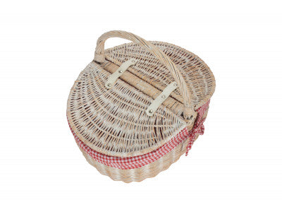 White Wash Finish Oval Picnic with Red & White Checked Lining