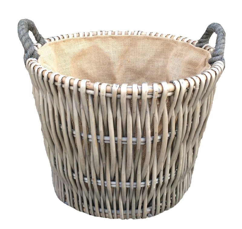 Round Grey Log Basket Small Front View