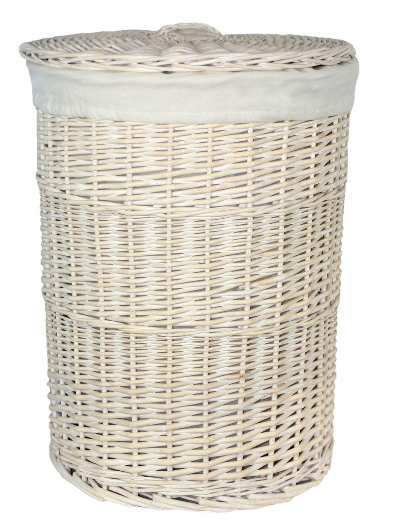 Round White Wash Laundry Hamper