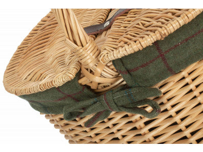 Buff Oval Picnic Basket with Green Tweed Lining