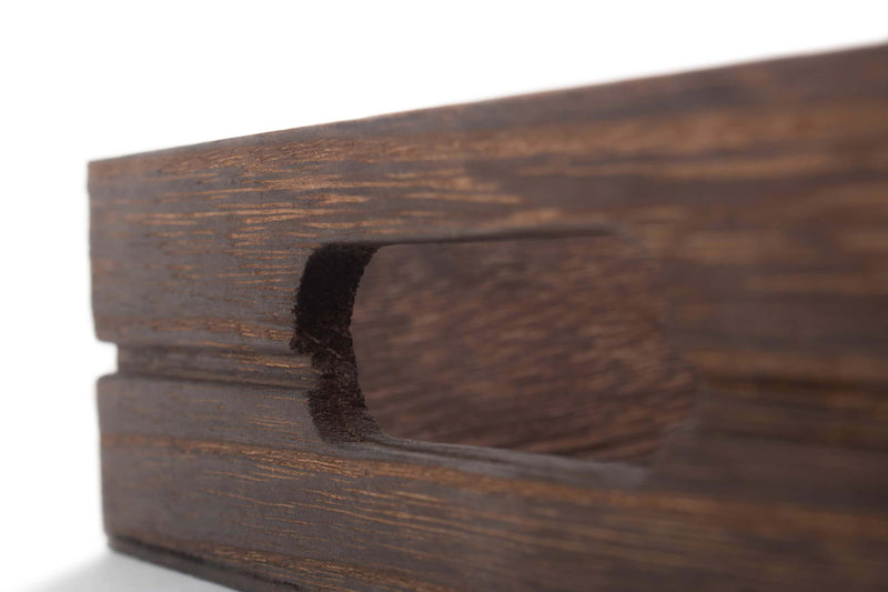 Dark Wooden Tray Close Handle Detail