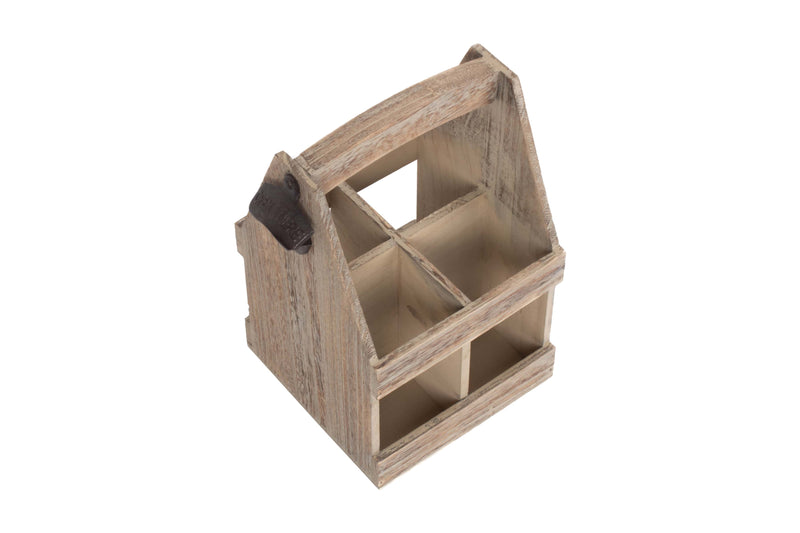 Oak Effect Bottle Carrier With Opener Top View Empty