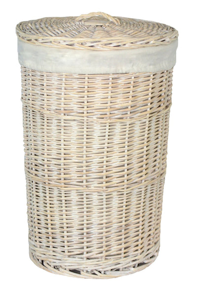 Round White Wash Laundry Hamper