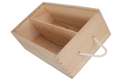 Two Bottle Sliding Lid Wooden Box Open Interior Detail