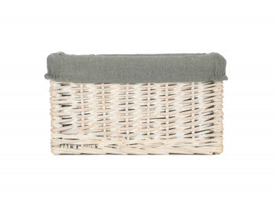 White Wash Storage Basket Set with Grey Sage Lining